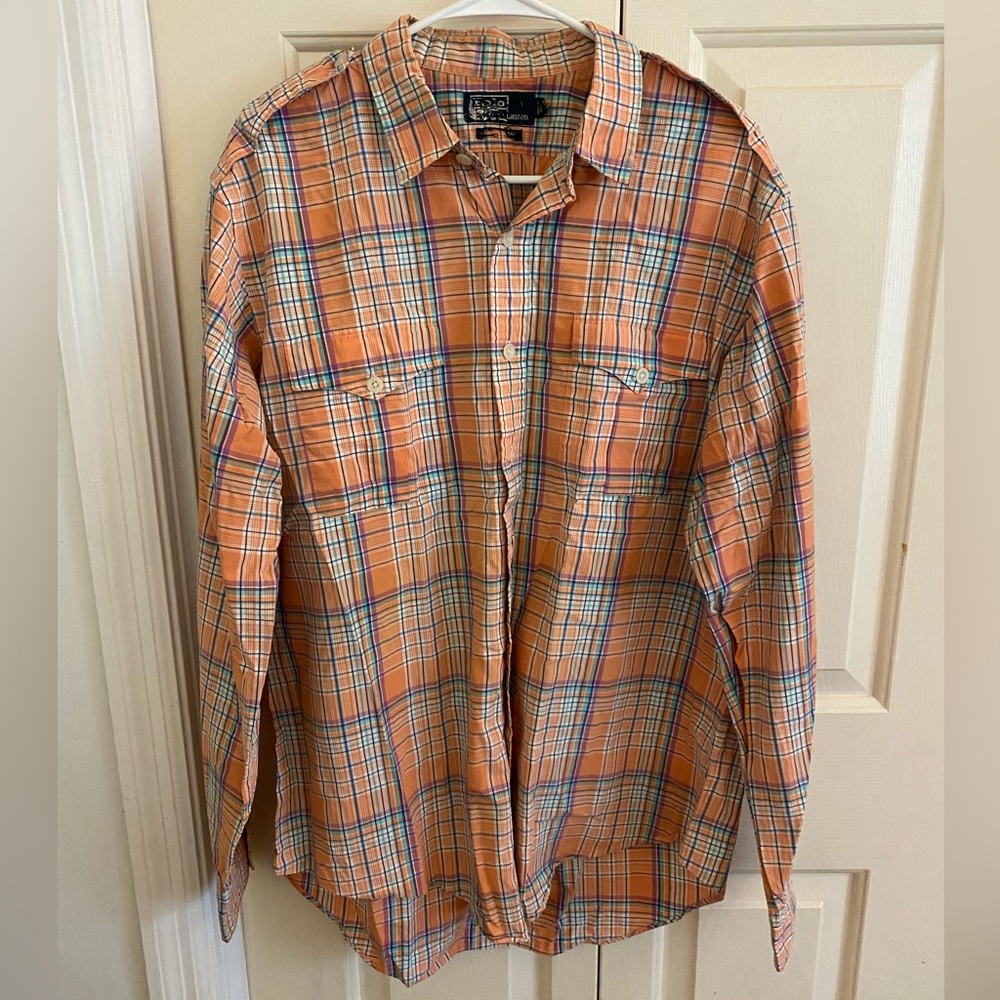 Orange multi color plaid polo by Ralph Lauren men’s XL